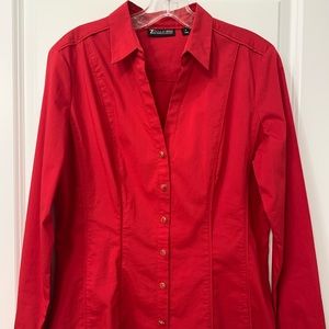 New York and Company long sleeve medium red collared button down